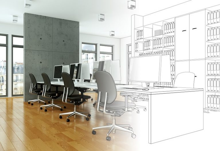 Interior Design Office Drawing Gradation Into Photograph